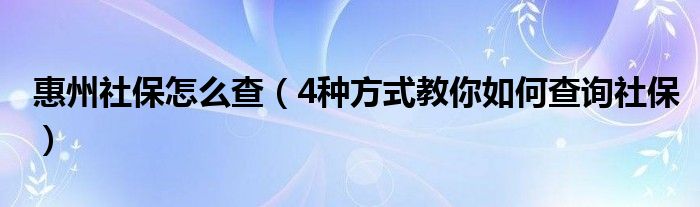 惠州社保怎么查（4种方式教你如何查询社保）