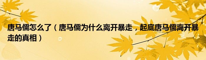 唐马儒怎么了（唐马儒为什么离开暴走，起底唐马儒离开暴走的真相）