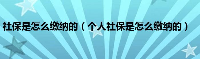 社保是怎么缴纳的（个人社保是怎么缴纳的）