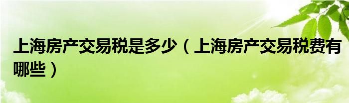 上海房产交易税是多少（上海房产交易税费有哪些）