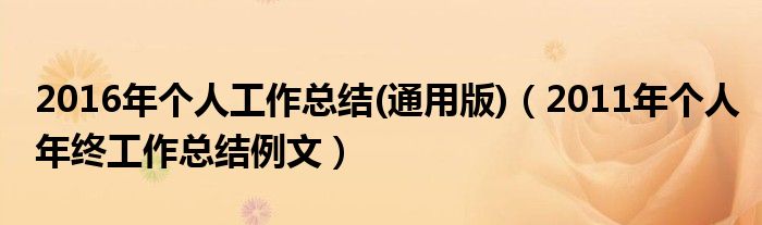 2016年个人工作总结(通用版)（2011年个人年终工作总结例文）