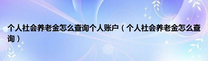 个人社会养老金怎么查询个人账户（个人社会养老金怎么查询）