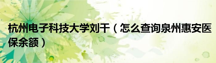 杭州电子科技大学刘干（怎么查询泉州惠安医保余额）