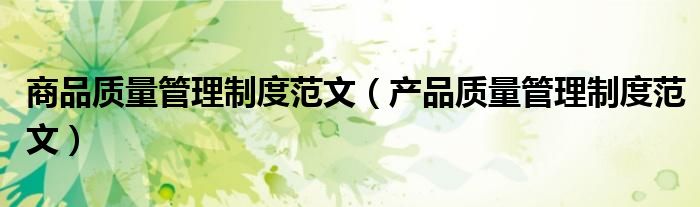 商品质量管理制度范文（产品质量管理制度范文）