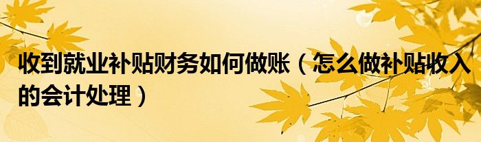 收到就业补贴财务如何做账（怎么做补贴收入的会计处理）
