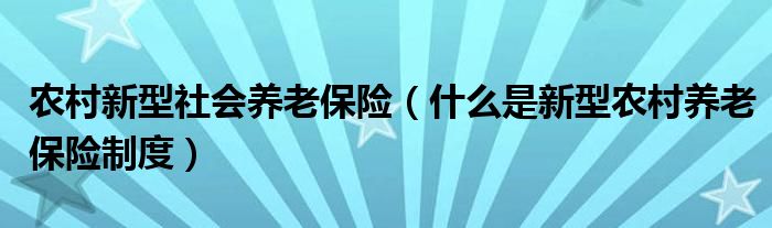 农村新型社会养老保险（什么是新型农村养老保险制度）