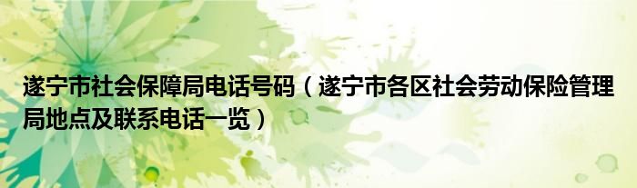 遂宁市社会保障局电话号码（遂宁市各区社会劳动保险管理局地点及联系电话一览）