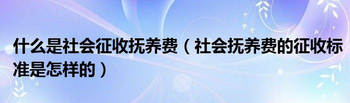 什么是社会征收抚养费（社会抚养费的征收标准是怎样的）
