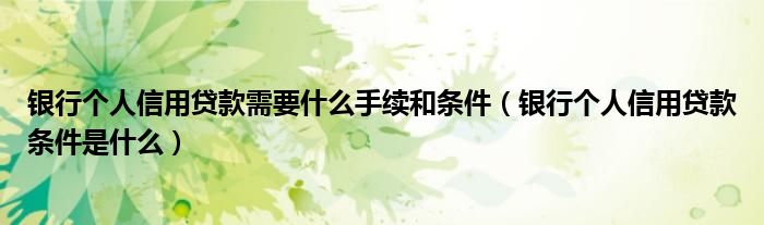 银行个人信用贷款需要什么手续和条件（银行个人信用贷款条件是什么）