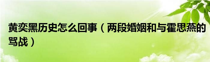 黄奕黑历史怎么回事（两段婚姻和与霍思燕的骂战）