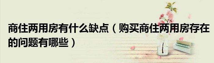 商住两用房有什么缺点（购买商住两用房存在的问题有哪些）