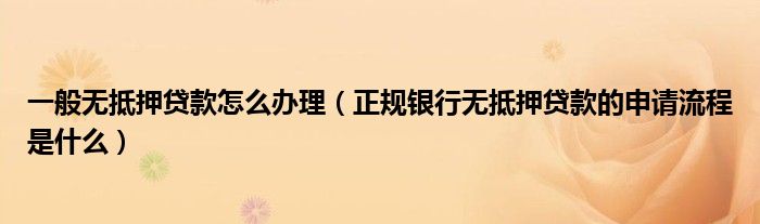一般无抵押贷款怎么办理（正规银行无抵押贷款的申请流程是什么）
