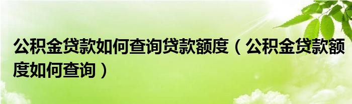 公积金贷款如何查询贷款额度（公积金贷款额度如何查询）
