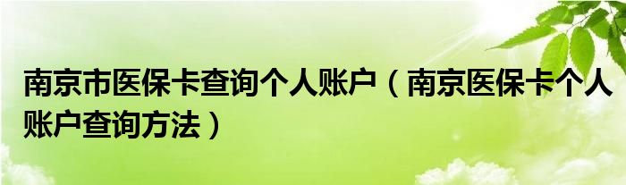 南京市医保卡查询个人账户（南京医保卡个人账户查询方法）