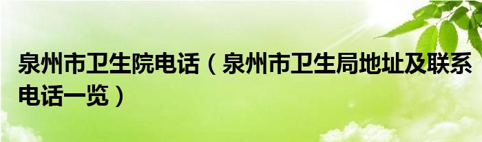 泉州市卫生院电话（泉州市卫生局地址及联系电话一览）