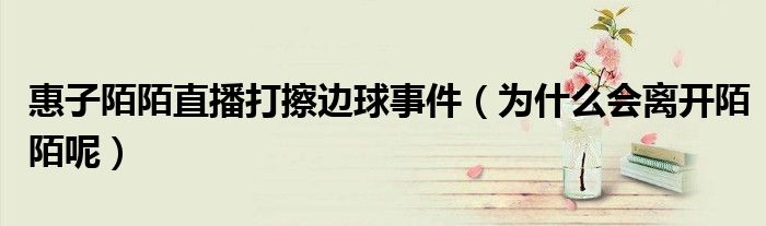惠子陌陌直播打擦边球事件（为什么会离开陌陌呢）
