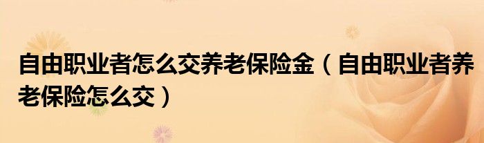 自由职业者怎么交养老保险金（自由职业者养老保险怎么交）