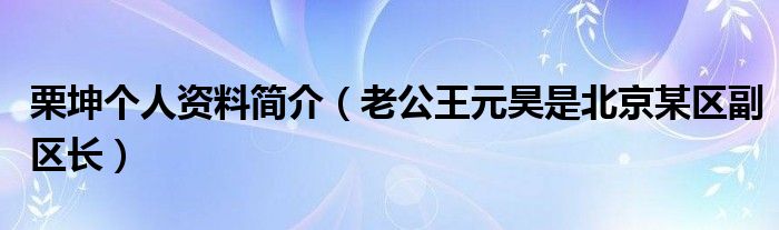 栗坤个人资料简介（老公王元昊是北京某区副区长）