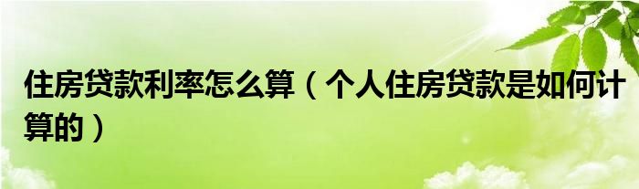 住房贷款利率怎么算（个人住房贷款是如何计算的）