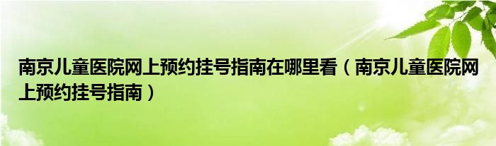 南京儿童医院网上预约挂号指南在哪里看（南京儿童医院网上预约挂号指南）