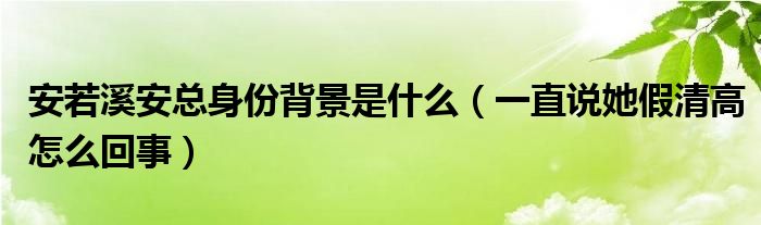安若溪安总身份背景是什么（一直说她假清高怎么回事）
