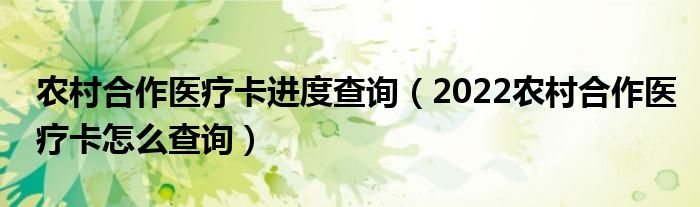 农村合作医疗卡进度查询（2022农村合作医疗卡怎么查询）