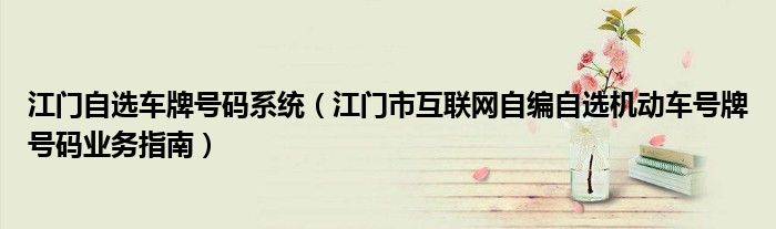 江门自选车牌号码系统（江门市互联网自编自选机动车号牌号码业务指南）