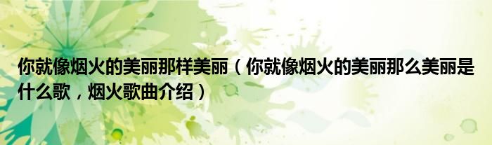你就像烟火的美丽那样美丽（你就像烟火的美丽那么美丽是什么歌，烟火歌曲介绍）