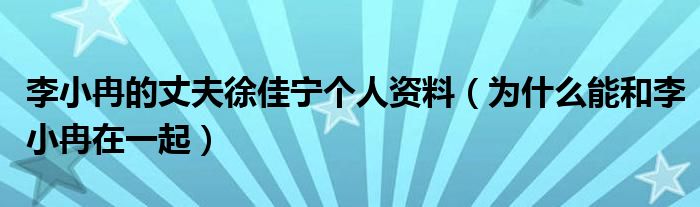 李小冉的丈夫徐佳宁个人资料（为什么能和李小冉在一起）