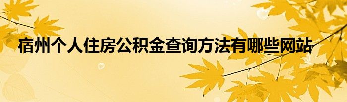 宿州个人住房公积金查询方法有哪些网站