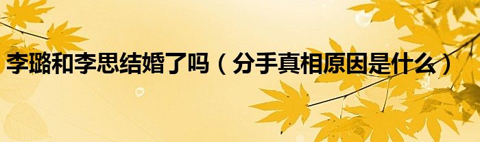 李璐和李思结婚了吗（分手真相原因是什么）