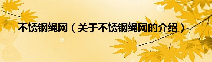 不锈钢绳网（关于不锈钢绳网的介绍）
