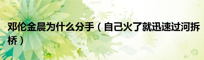 邓伦金晨为什么分手（自己火了就迅速过河拆桥）