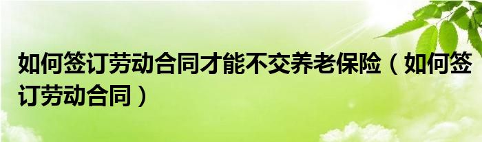 如何签订劳动合同才能不交养老保险（如何签订劳动合同）