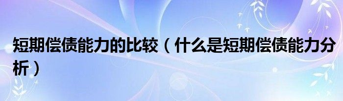 短期偿债能力的比较（什么是短期偿债能力分析）