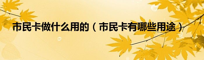 市民卡做什么用的（市民卡有哪些用途）