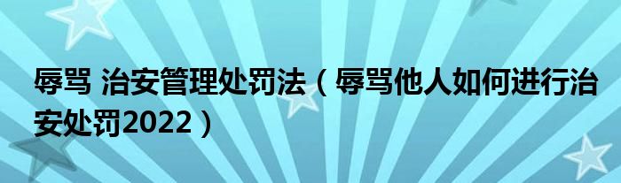 辱骂 治安管理处罚法（辱骂他人如何进行治安处罚2022）