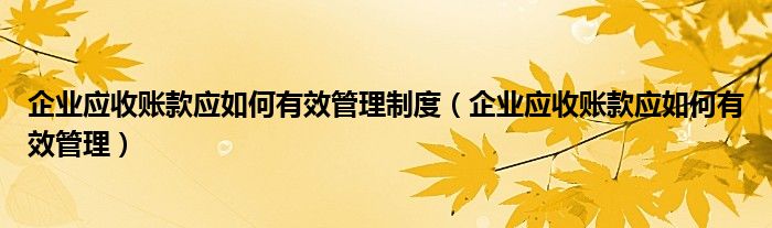 企业应收账款应如何有效管理制度（企业应收账款应如何有效管理）