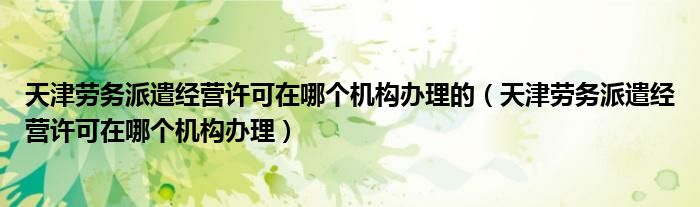 天津劳务派遣经营许可在哪个机构办理的（天津劳务派遣经营许可在哪个机构办理）