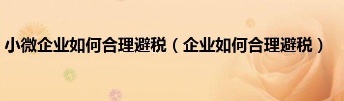 小微企业如何合理避税（企业如何合理避税）