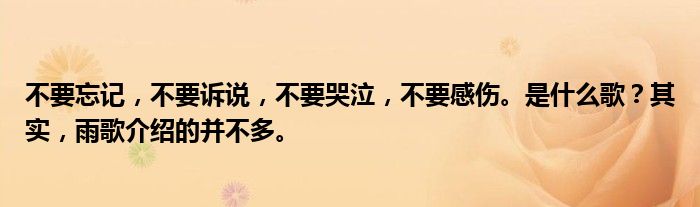 不要忘记，不要诉说，不要哭泣，不要感伤。是什么歌？其实，雨歌介绍的并不多。