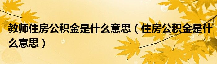 教师住房公积金是什么意思（住房公积金是什么意思）