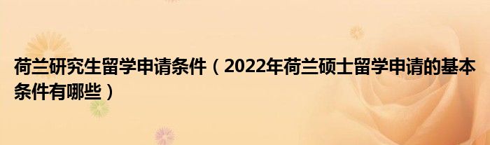 荷兰研究生留学申请条件（2022年荷兰硕士留学申请的基本条件有哪些）