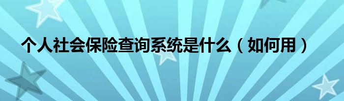 个人社会保险查询系统是什么（如何用）