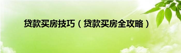 贷款买房技巧（贷款买房全攻略）