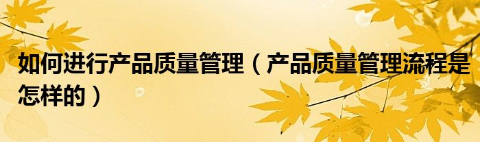 如何进行产品质量管理（产品质量管理流程是怎样的）