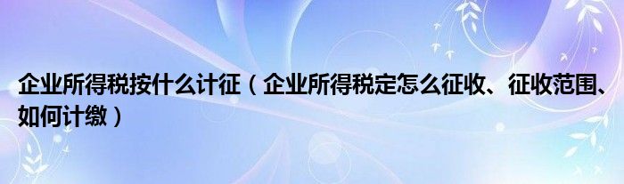 企业所得税按什么计征（企业所得税定怎么征收、征收范围、如何计缴）