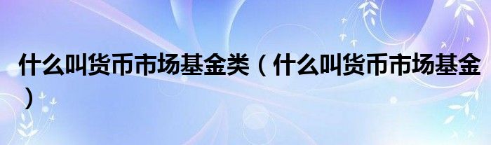 什么叫货币市场基金类（什么叫货币市场基金）