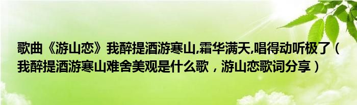 歌曲《游山恋》我醉提酒游寒山,霜华满天,唱得动听极了（我醉提酒游寒山难舍美观是什么歌，游山恋歌词分享）