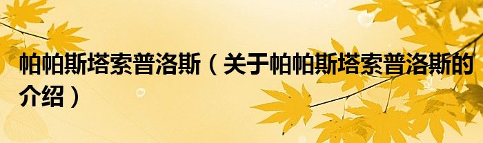 帕帕斯塔索普洛斯（关于帕帕斯塔索普洛斯的介绍）